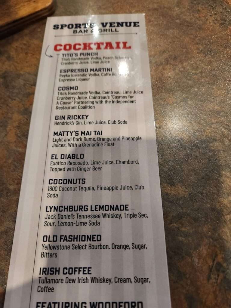 Sports Venue Bar & Grill menu 4